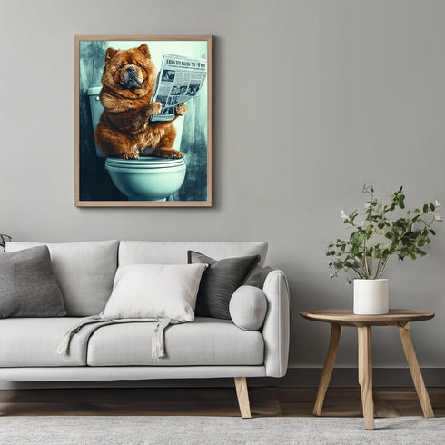 Posterizer 1 pcs-funny poster of cute fluffy chow-chow dog on the toilet 1-Bathroom Restroom Art-Comedy Art- Bathroom, restroom Decor- unframed wa...
